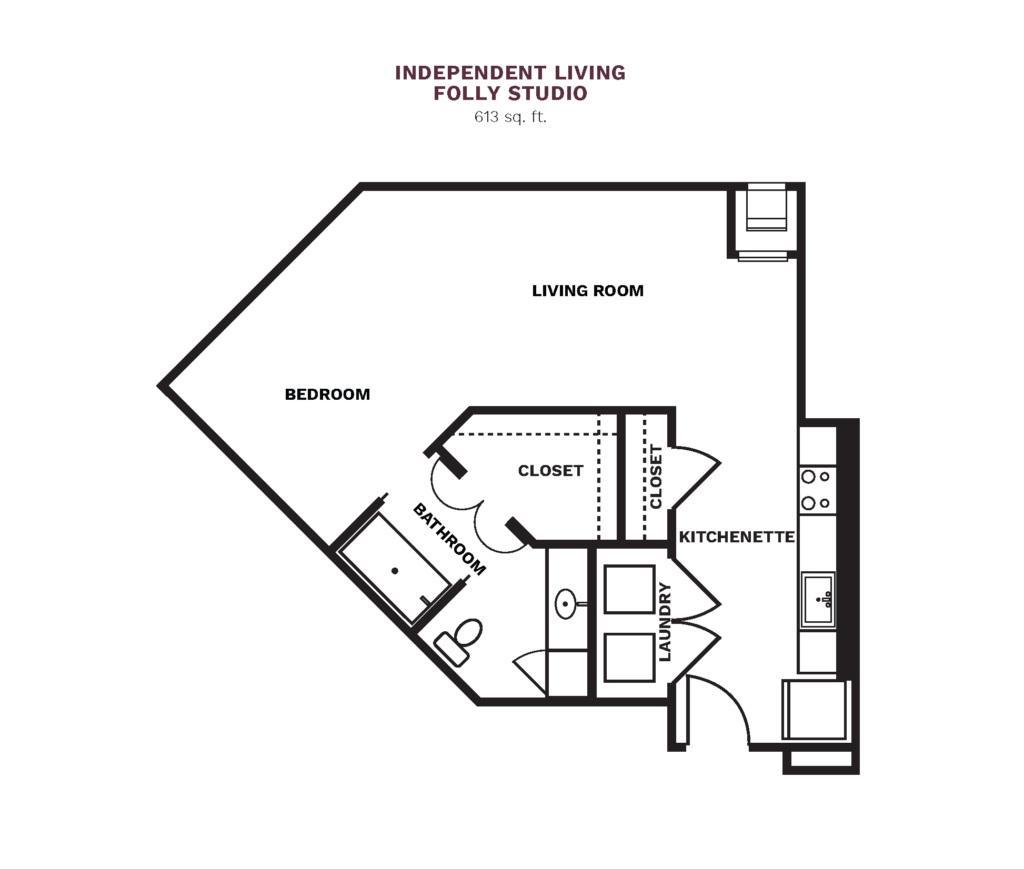 Independent Living Folly Studio floor plan.