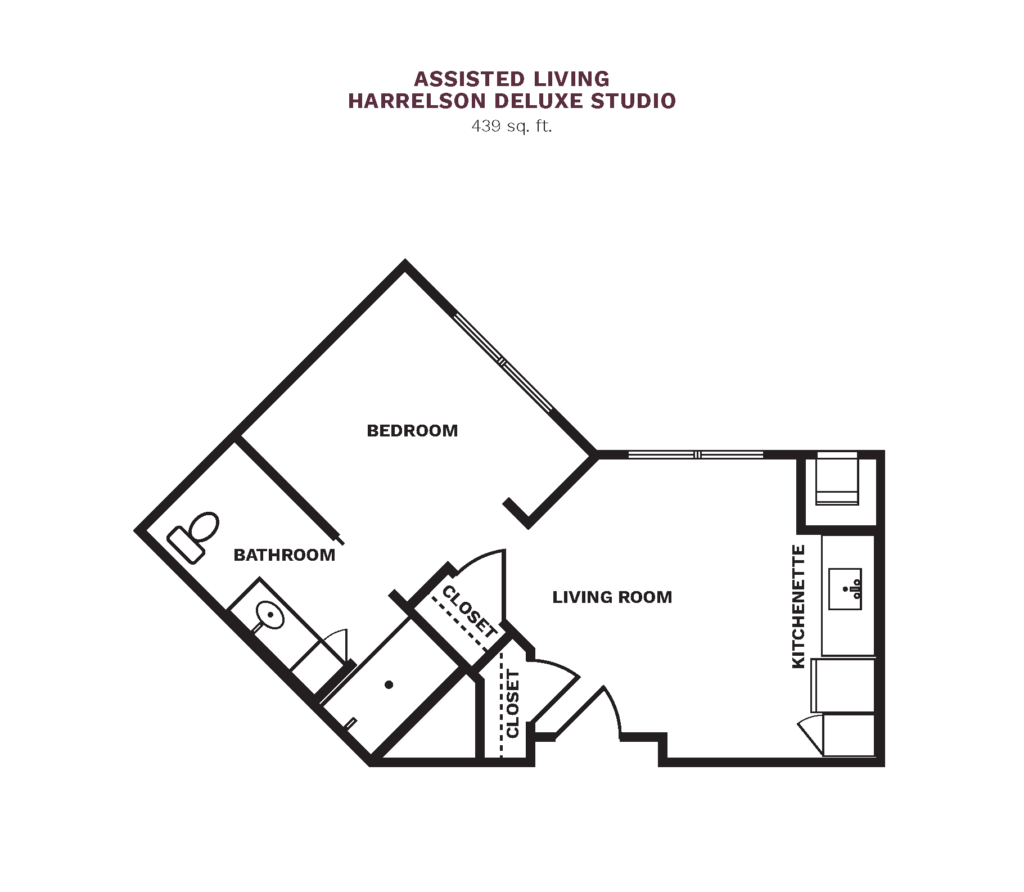 Assisted Living Harrelson Deluxe Studio floor plan.