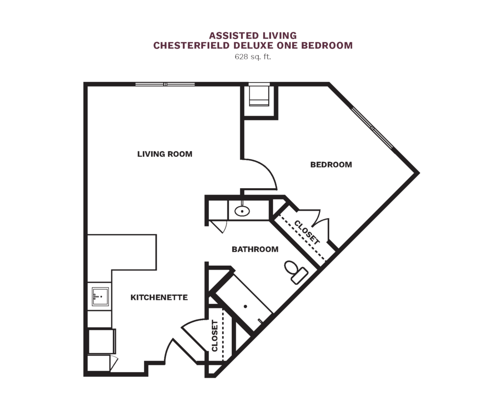 Assisted Living Chesterfield Deluxe One Bedroom floor plan.