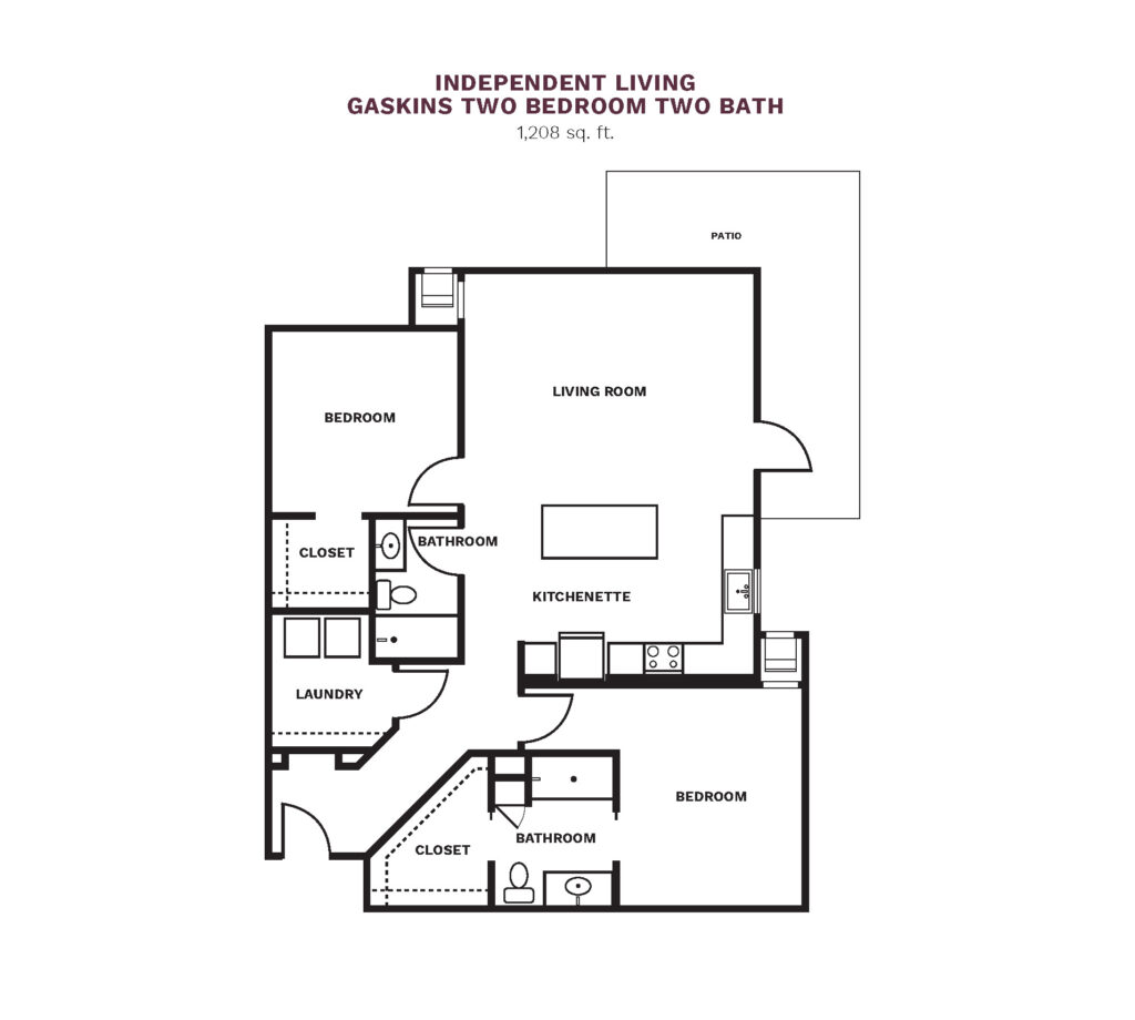 Independent Living Gaskins Two Bedroom, Two Bath floor plan.