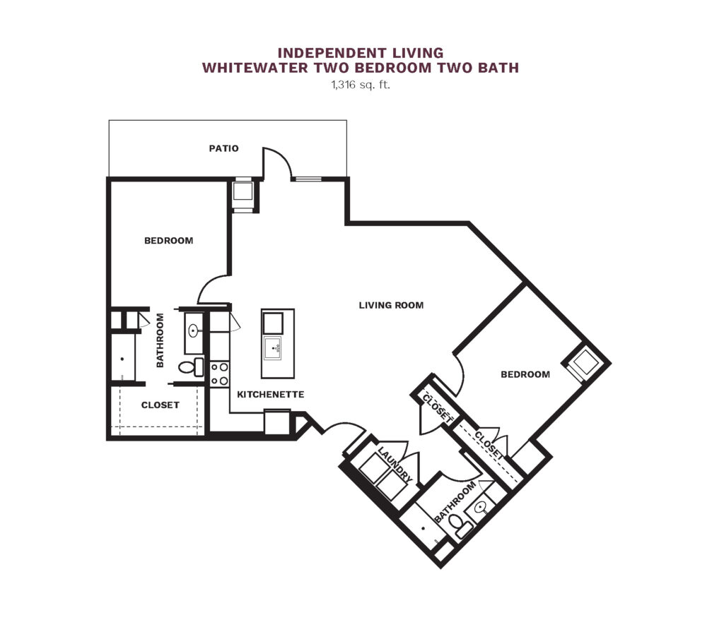 Independent Living Whitewater Two Bedroom, Two Bath floor plan.