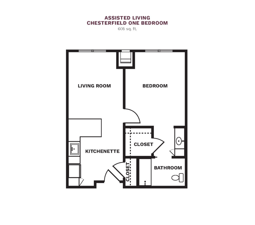 Assisted Living Chesterfield One Bedroom floor plan.